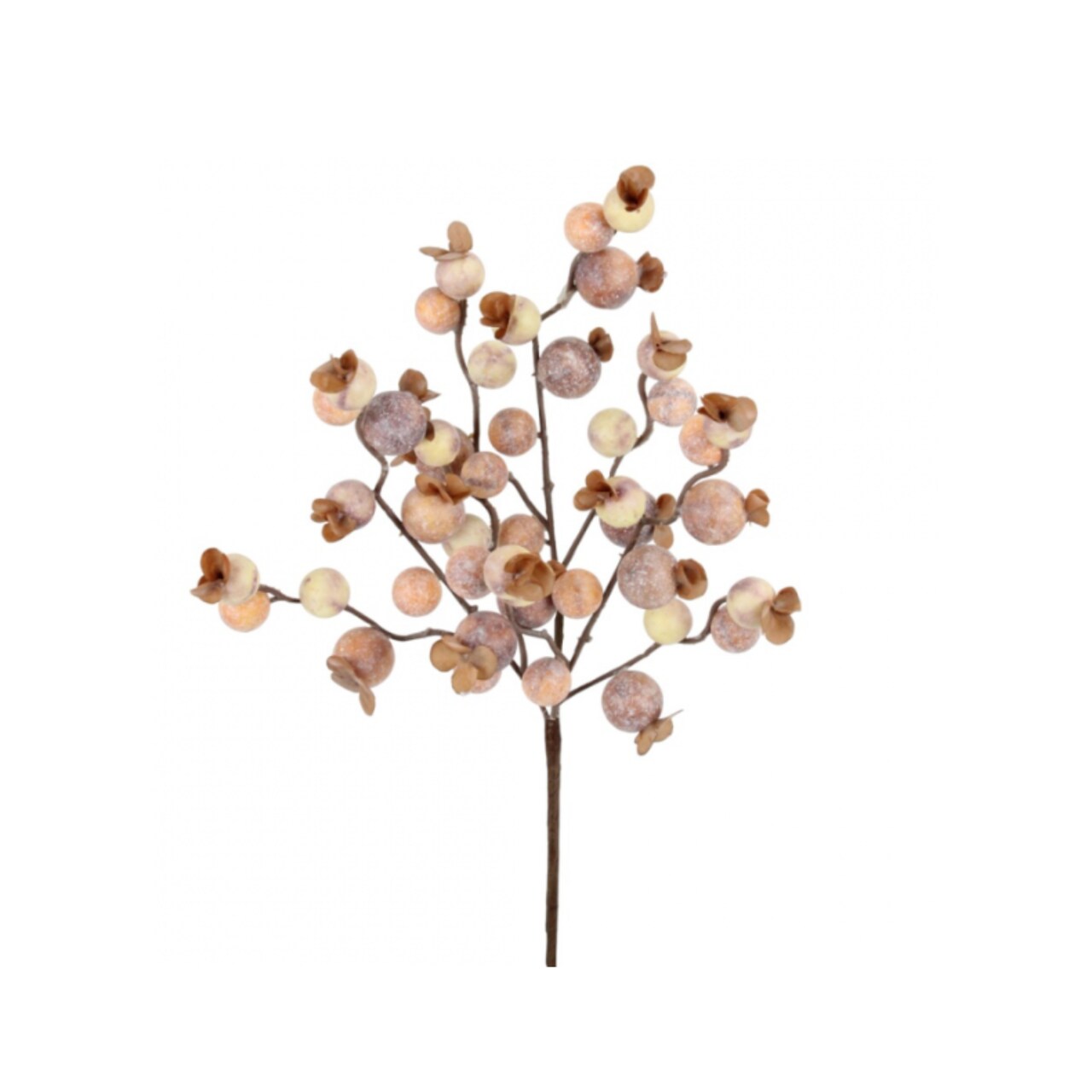 15" Brown Cream Berry Pick – Rustic Artificial Berry Stem-216606